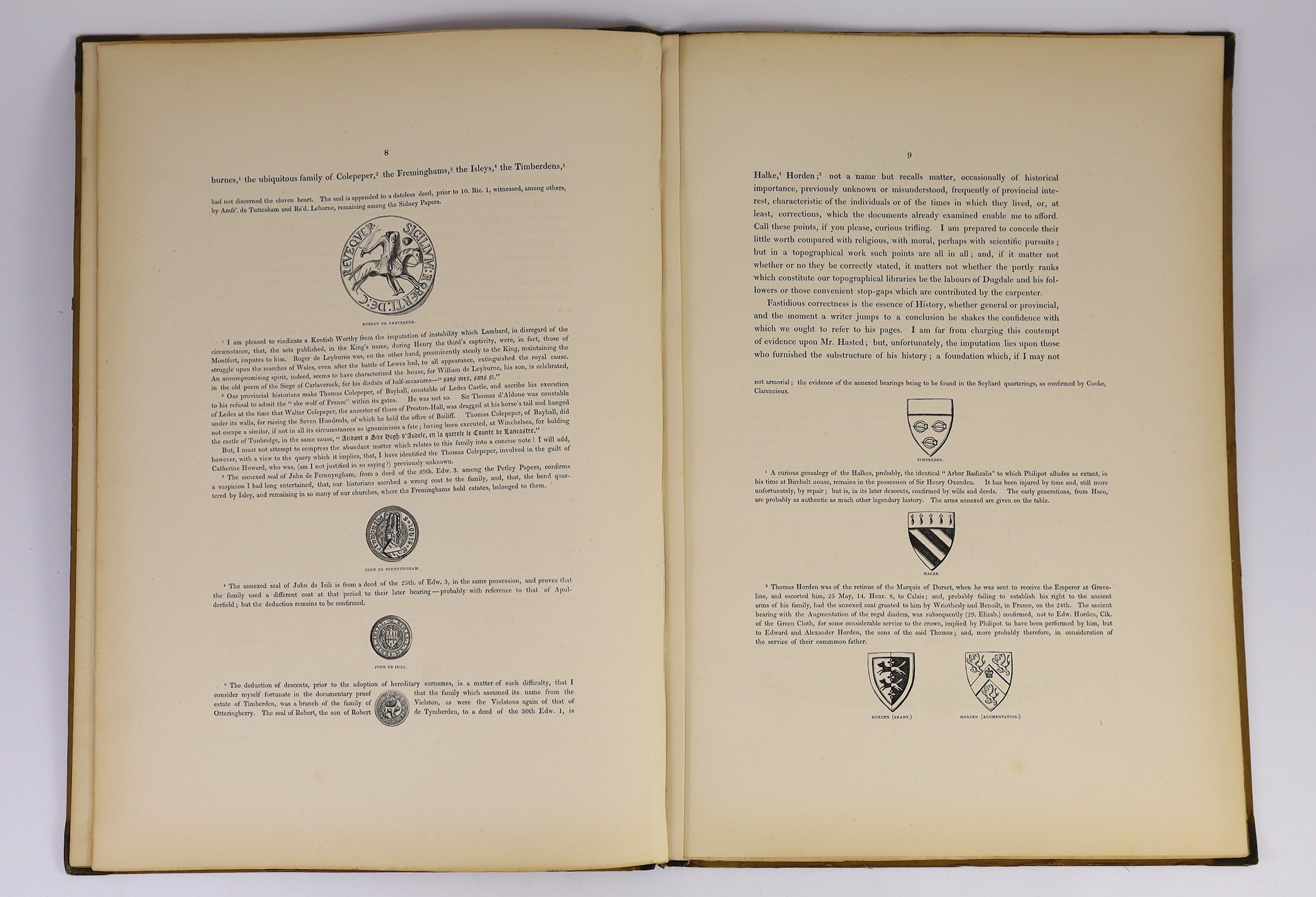 KENT: Streatfield, Rev. Thomas - Excerpta Cantiana: being the Prospectus of a History of Kent, preparing for publication. 3 portraits, folded pedigree, text illus. (1 f-page); contemp. leather-backed paper boards, tall f